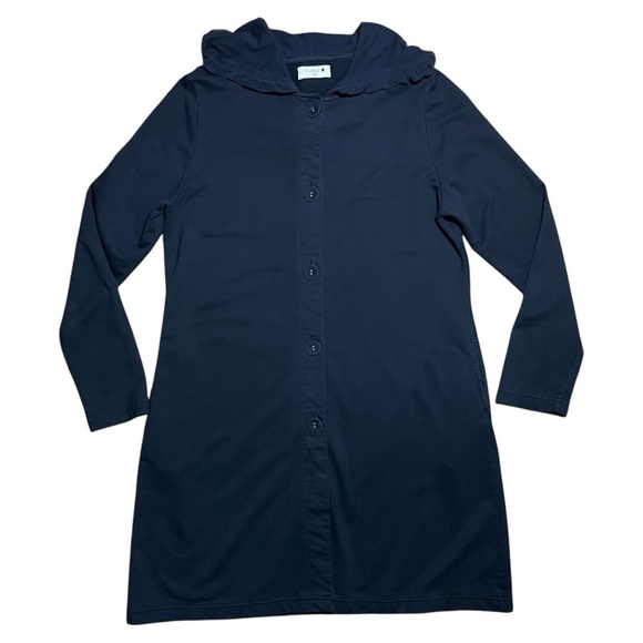 Ours Wm’s Ruffle Hooded Button Down Duster Jacket In Black Sz XL - Picture 11 of 15